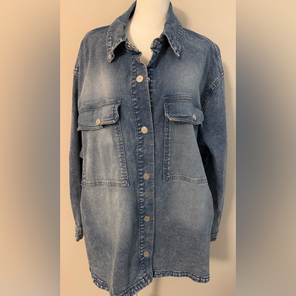 Code Bleu Classic Blue Denim Shacket - Size 2X